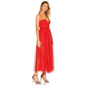 SAU LEE REVOLVE New Selena Tulle Dress in Red Swiss Dot Fit & Flare 0